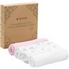Navaris Set 4x Mussole per Neonato - Misto Cotone Fibra Bambù - Extra Soffice e Resistente - Copertina 80 x 80 cm - Fascia per Allattamento Trasporto - Bianco/Rosa
