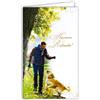 AFIE 15-6525 - Biglietto con busta felice in pensione per uomo attivo sportivo Balader Passeggia il cane Labrador Retriever Escursioni nella natura Jeans casual - Made in Europe