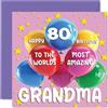 Stuff4 Biglietto di auguri per l'80° compleanno della nonna, con scritta in lingua inglese World's Most Amazing Grandma, biglietto di auguri per 80° compleanno per nonna, 145 mm x 145 mm, 80 biglietti di