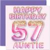Stuff4 Biglietto di auguri per il 57° compleanno della zia, con palloncini glitterati rosa e viola, biglietti di auguri per la zia di 57 anni, da nipote e nipote, 145 mm