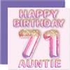 Stuff4 Biglietto di auguri per il 71° compleanno della zia, con palloncini glitterati rosa e viola, biglietti di auguri per zia di 71 anni, da nipote, 145 mm