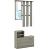 HOMCOM Set Mobili da Ingresso con Appendiabiti, Specchio, Panca con Scaffale e Scarpiera per 8 Paia di Scarpe, Grigio