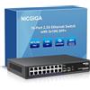NICGIGA 16 Port 2.5G ➕ 2 Port 10G SFP+ Ethernet Switch, NICGIGA 18 Port 2.5Gb Network Switch Unmanaged, Plug & Play, Desktop or 19-inch Rack Mount, Fanless Metal Design.