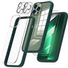 ORNARTO Custodia per iPhone 13 Pro Max 6.7 Pollici, Bumper iPhone 13 Pro Max Cover con Vetro Temperato e Pellicola Fotocamera, Morbido Silicone Liquido, Verde Oliva