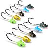 DHER Confezione da 10 esche da pesca con testa di piombo,Set di ami da pesca Ami Piombati da Pesca Teste Piombate Spinning,5g g testa di pesce testa di piombo, pesca Jig 3D Eye Fishing Hooks