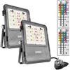 SANSI Faretto LED RGB da Esterno 10W con Telecomando, Proiettore RGB Dimmerabile 20 Colori 6 Modalità con Funzione di Memoria, IP65 Impermeabile per di Cortili Paesaggi Giardino Festa, 2Pack