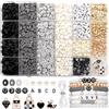 Dotilili 3164 Pezzi Nero Perline per Braccialetti, 6mm Perline Argilla per Collane, Piatte In Argilla Polimerica Fatte a Mano, Con Lettera Heishi Kit per Bigiotteria Fai da Te Charms