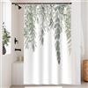 Uiiooazy Tenda Doccia Antimuffa, Tenda da Doccia 120x180cm Blu Verde Eucalipto Foglie Verdi Pianta Tende da Bagno Tessuto Lavabile Impermeabile Poliestere Tende per Vasca da Bagno con 8 Anelli