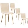 FurnitureR Set di 4 sedie da cucina scandinave in tessuto per sala da pranzo, beige
