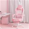 PZDO Sedia Gaming Rosa con Decorazione Rimovibile, Ergonomica Sedia da Ufficio Imbottita Kawaii Poltrona da Gaming PC con Poggiapiedi, Adolescente, Ragazza, Adulto, Regalo (Rosa-Bianco)