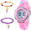 YUFFQOPC Orologio digitale per bambine da 3 a 12 anni, orologio digitale con 2 bracciali, con sveglia, luce LED, cronometro, calendario, impermeabile, per ragazze, Pasqua, festa dei bambini, Come