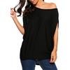 PECHEMO Maglietta da donna a tinta unita con spalle scoperte Maglietta a pipistrello Top Maglietta oversize ampia manica corta Tunica casual fredda larghi Maglietta estiva con spalle scoperte Mini Top S-XXL