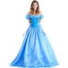 FYMNSI Cenerentola Costume da Donna Adulto Cinderella Travestimento Carnevale Halloween Natale Cosplay Festa Principessa Cerimonia Vestito Elegante Farfalla Spalle Scoperte Abito Lungo Blu con Guanti L