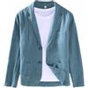 GIBZ Giacca da Uomo in Lino con Tasca Semplice Giacche da Abito in Tinta Unita Allentata con Risvolto Dentellato Cappotto Blazer Sportivo a 2 Bottoni Blu L