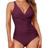 Generico Costume Modellante Donna Pancia Piatta Costume da Bagno da Donna 2024 Primavera/Estate Nuovo Tinta Unita a Vita Alta Sexy con Scollo a V Aperto sul Costumi Interi Pancia Piatta (Blue, M)
