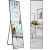COSTWAY Specchio da Parete Lungo, Specchio da Terra Appendere con Cornice in Lega di Alluminio e Ganci, Per Camera da Letto e Soggiorno, 160 x 40 cm (Nero)