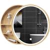 RONGJJTJQ Armadietto a Specchio Bagno Tondo con Luce Specchio da Trucco per Camera da Letto in Legno da Parete con Contenitore Specchio da Trucco Rotondo con Luce