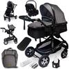 GaGaDumi Florida 3 in 1 Passeggino Trio, Carrozzina, Seggiolino Auto, e Passeggino Pieghevole, Navicella con Accessori Inclusi, 0-36 mesi, grigio/nero