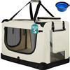 BAKAJI Trasportino per Cani e Gatti con Ciotola in Silicone Pieghevole, Gabbia per Animali Richiudibile Traspirante Borse Portaoggetti, Tracolla e Tappetino in Peluche (Beige, S 50 x 34 x 36 cm)