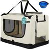 BAKAJI Trasportino per Cani e Gatti con Ciotola in Silicone Pieghevole, Gabbia per Animali Richiudibile Traspirante Borse Portaoggetti, Tracolla e Tappetino in Peluche (Beige, XL 81 x 56 x58 cm)