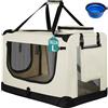 BAKAJI Trasportino per Cani e Gatti con Ciotola in Silicone Pieghevole, Gabbia per Animali Richiudibile Traspirante Borse Portaoggetti, Tracolla e Tappetino in Peluche (Beige, L 70 x 50 x 52 cm)