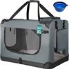 BAKAJI Trasportino per Cani e Gatti con Ciotola in Silicone Pieghevole, Gabbia per Animali Richiudibile Traspirante Borse Portaoggetti, Tracolla e Tappetino in Peluche (Grigio, XL 81 x 56 x58 cm)