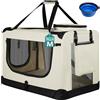 BAKAJI Trasportino per Cani e Gatti con Ciotola in Silicone Pieghevole, Gabbia per Animali Richiudibile Traspirante Borse Portaoggetti, Tracolla e Tappetino in Peluche (Beige, M 60 x 42 x 44 cm)