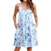 Enmain Donna Abito Estivo Floreale Cinturino per Spaghetti Casual Senza Maniche Abiti Estivi Vestito Scollo a V con Tasche per Spiaggia Hawaii L