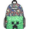 Minecraft Zaino scolastico per ragazzi e ragazze, Zaini Bambini, grande, formato A4, multicomparto, con tasca in rete e spallacci imbottiti regolabili, Verde, L