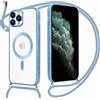 Oelrstfe Magnetica Cover per iPhone 11 Pro 5.8 con Cordino Regolabile, Compatibile con MagSafe,Trasparente Custodia con Collana Tracolla Laccio Collo TPU Silicone Lanyard Case Antiurto, Blu