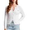 Polo Ralph Lauren Cardigan girocollo bianco in cotone a trecce con pony