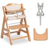 hauck Beta+, Naturale - Kit Seggiolone Pappa con Ruote, Vassoio, Barra Protettiva, Cuscino di Seduta, Cintura a 5 Punti e Cinturina Inguinale - per Bambini 6 Mesi fino a 90 kg - Legno di Faggio