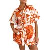 ThiCc Abiti da donna in 2 pezzi, stile bohémien, estivo, casual, con stampa graffiti, set coordinato a maniche corte, camicia con risvolto e pantaloncini con tasche hawaiane, #1, S