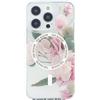 Ted Baker Custodia antishock Flower Placement compatibile con iPhone 15 Pro, compatibile con Magsafe, crema trasparente