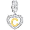 GLOWDAS Lettera C Charms Iniziale Collana Ciondolo, 18k Placcato Oro Letra c, Argento Sterling Cuore Alfabeto Ciondoli CZ Perline, Fit Pandora Natale Bracciale, Regali per Coppia/Cugino/Nome Personalizzato