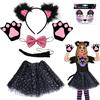 SHOWHEEL 7 Pezzi Gatto Cosplay Costume, Costume Gatto Bambina con Gonna Tutu, Orecchie da Gatto, Guanti Gatto, Coda di Gatto, Cerchietto Gatto, Bambini Animali Costume per Carnevale Halloween