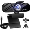 Tomorsi Webcam USB con doppio microfono, webcam HD 1080p per videochiamate, riunioni online, streaming, registrazione video, compatibile con Windows/Mac/Android