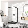 OCEAN ITALY S.R.L. Box Doccia Angolare Porta Scorrevole 100x80x190 cm Vetro Temperato Trasparente 6 mm Easyclean Anticalcare Telaio Nero Opaco