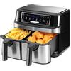 Emphsism Friggitrice ad Aria Doppio Cestello, 9L Air fryer 2600W, Friggitrice Senza Olio XXL con 2 Cestelli Indipendenti da 4,5L, 8 Programmi, Air fyer con Touchscreen LED, Smart Finish & Match Cook