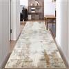 Famibay Tappeto Corridoio Lungo 80x300cm Beige Marrone Passatoia Corridoio Antiscivolo Tappeto Cucina Lavabile Moderno Morbido Tappeti Runner per Cucina Lavanderia