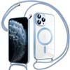 Pnakqil Magnetica Cover con Cordino per iPhone 11 Pro Max, Compatibile con Magsafe Ricarica Wireless, Trasparente Placcatura Disegno Custodia con Collana con Regolabile Laccio Tracolla, Blu