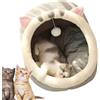 Xeihuul Cuccia per gatti - Letti per gatti per interni, cuccia semichiusa per animali domestici con giocattolo appeso e batuffolo di cotone, casa lavabile per animali di piccola taglia