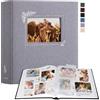 Lanpn Album Fotografico Scrapbooking, Grande Lino Design della finestra DIY Scrapbook 100 pagine bianche con divisori di cellofan per foto 9x13 cm 10x15 cm 13x18 cm (30x33,5cm, Grigio)