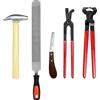 QWORK® Set di 5 Kit Professionale per Cambiare Ferri di Cavallo, tagliaunghie - Coltello per Zoccoli - raspa per Zoccoli - Martello per Zoccoli - Pinza per copertoncino