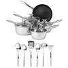 Russell Hobbs COMBO-7708B - Set di pentole e utensili in acciaio inox, pentole/padella per latte, padella antiaderente, induzione, utensili da cucina con supporto, mestolo, cucchiai, spatola,