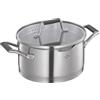 Küchenprofi COOK BOLOGNA - Pentola in acciaio inox con coperchio in vetro di sicurezza, adatta a induzione, versatore, con colino fine e grossolano, fondo multistrato, Ø 20 cm