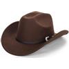 HilyBony Cappello da cowboy occidentale per donne e uomini, classico cappello Fedora a tesa larga con fibbia e cintura, Caffè con Cintura, L