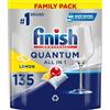 Reckitt Finish Finish Quantum All-in-1 - Capsule per lavastoviglie, protezione per vetro e argento, danno lucentezza brillante, funzionano a basse temperature senza pre-ammollo, confezione XXL, confezione da 135