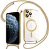 Pnakqil Magnetica Cover con Cordino per iPhone 11 Pro Max, Compatibile con Magsafe Ricarica Wireless, Trasparente Placcatura Disegno Custodia con Collana con Regolabile Laccio Tracolla, Oro