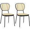 39F FURNITURE DREAM Set di 2 sedie da Pranzo scandinave Sedia in Rattan Naturale e Struttura in Metallo Nero, Marcio, Natura, 45x51x84cm